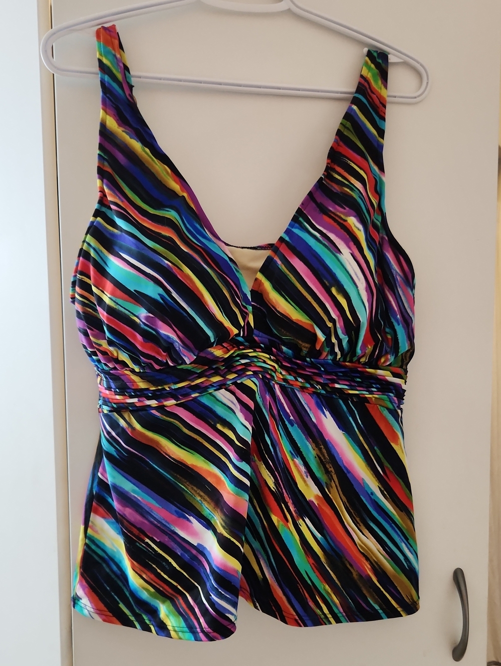 Women’s Multicolor Striped V-Neck Swim Tankini Top